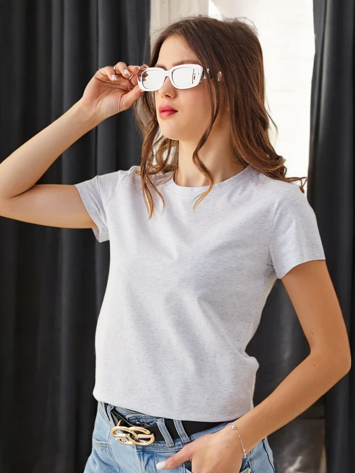 Royalfashion Ženska bombažna vsakodnevna majica s krožnim izrezom