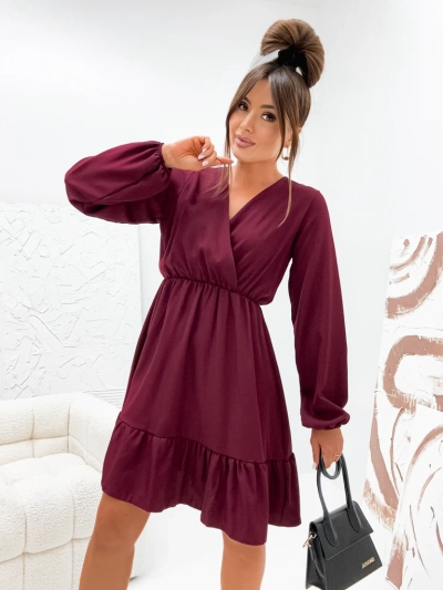 Royalfashion Ženska mini obleka z volančki in preklopnim izrezom