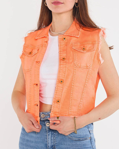 Royalfashion Pomarańczowa jeansowa kamizelka damska