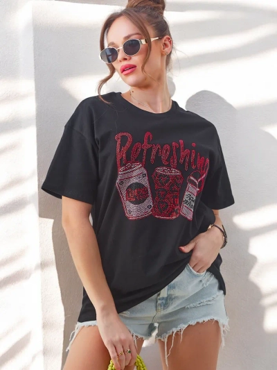 Royalfashion Ženska bombažna majica s tiskom iz kamenčkov