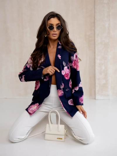Royalfashion Ženski blazer brez zapiranja z rožami