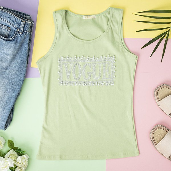 Royalfashion Zielony damski top z cyrkoniami