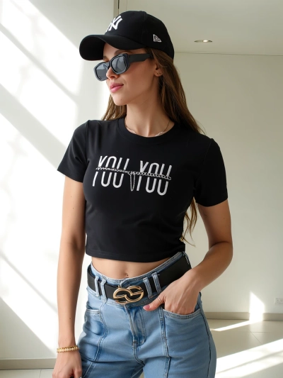Royalfashion Ženski bombažni crop top z napisom