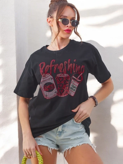 Royalfashion Ženska bombažna majica s tiskom iz kamenčkov