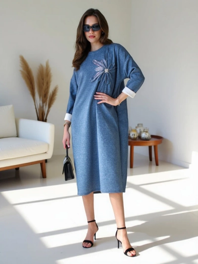 Royalfashion Ženska midi obleka oversized z rožo