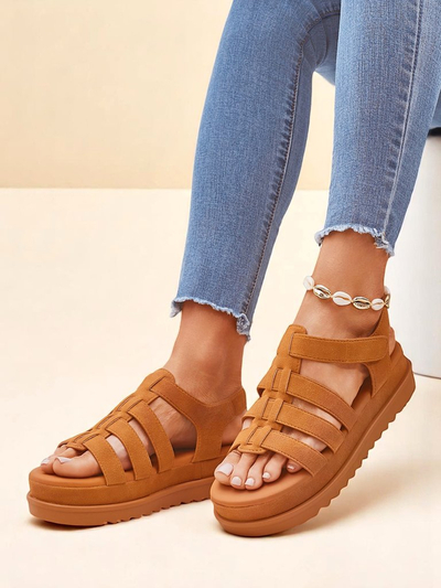 Ženski sandali Callista Camel na platformi Royalfashion eko usnje