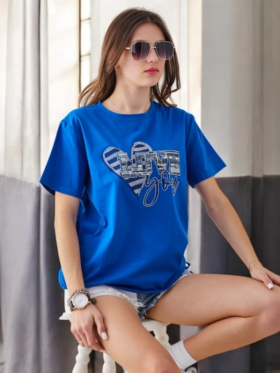 Royalfashion Ženska bombažna majica LOVE s kristalčki