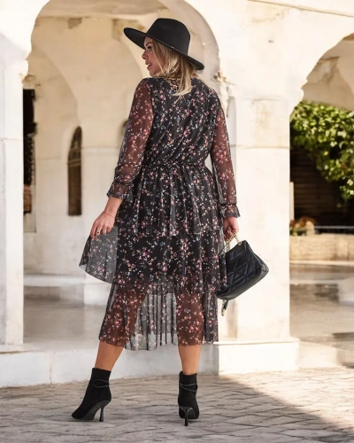 Royalfashion Črna vzorčasta ženska maksi obleka