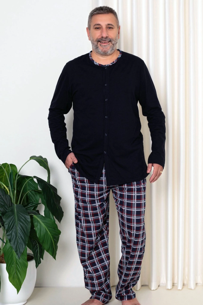Royalfashion Moške bombažne kariraste pižame VELIKOST PLUS