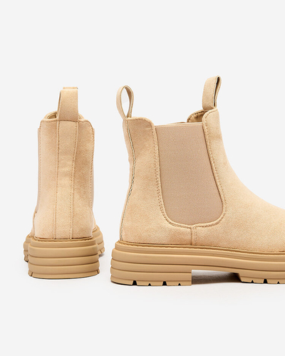 Royalfashion Bež ženski škornji z okrasnim trakom Loffdo