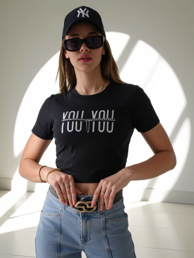 Royalfashion Ženski bombažni crop top z napisom