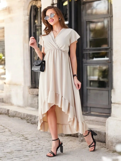 Royalfashion Ženski midi obleka z asimetričnim robom