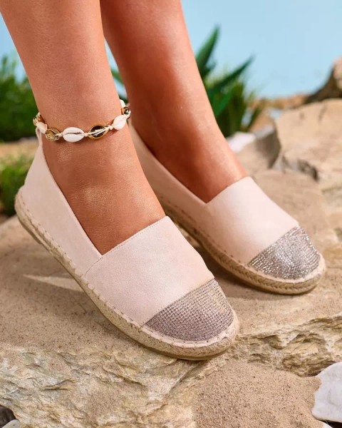 Royalfashion Beżowe damskie espadryle z cyrkoniami Iterica