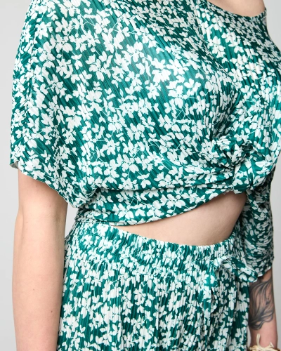 Royalfashion Zielony damski plisowany komplet w kwiatki