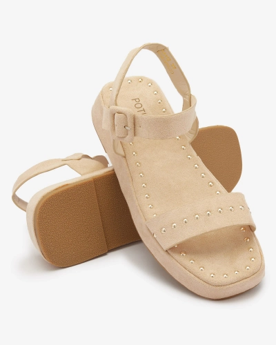 Royalfashion Beżowe sandały damskie z dżetami Franssia