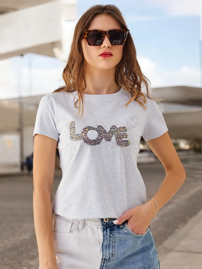 Royalfashion Ženska bombažna majica LOVE z rhinestones