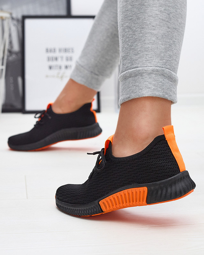 Royalfashion Czarne damskie buty sportowe z pomarańzowymi wstawkami Keteti