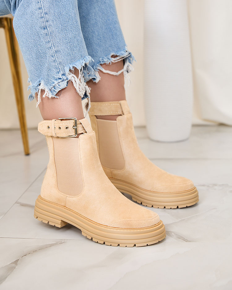 Royalfashion Bež ženski škornji z okrasnim trakom Loffdo