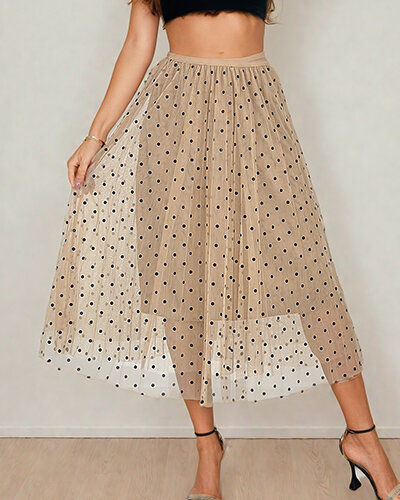 Royalfashion Žensko dvoslojno polka dot midi krilo