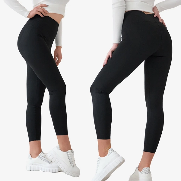 Royalfashion Czarne damskie legginsy z szeroką gumą w pasie