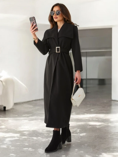 Royalfashion Ženski maksi plašč s pasom