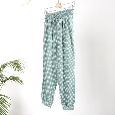 Royalfashion Zielone damskie spodnie materiałowe w groszki PLUS SIZE