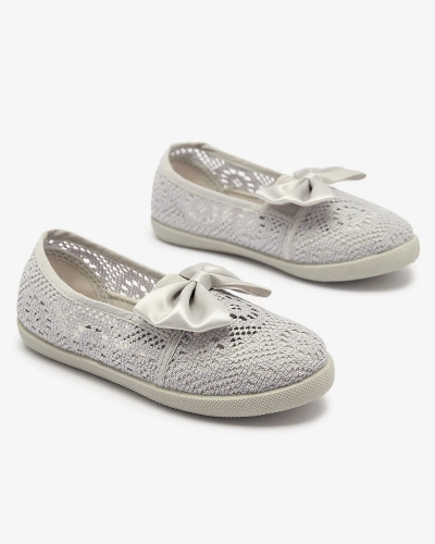 Royalfashion Dziewczęce szare tenisówki slip on z kokardką Sweet Time