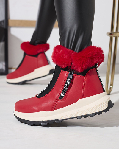 Royalfashion Czerwone damskie ocieplane botki z futerkiem Scherr