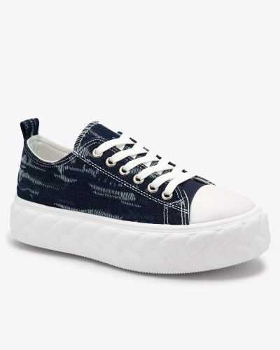 Royalfashion Granatowe damskie jeansowe trampki z przetarciami Nerolera