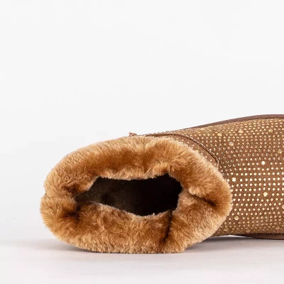 OUTLET Damskie śniegowce z cyrkoniami w kolorze camel Rudis - Obuwie