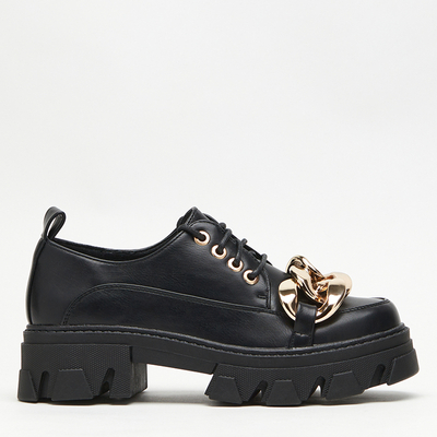 Czarne półbuty na płaskim obcasie Eqoia - Obuwie