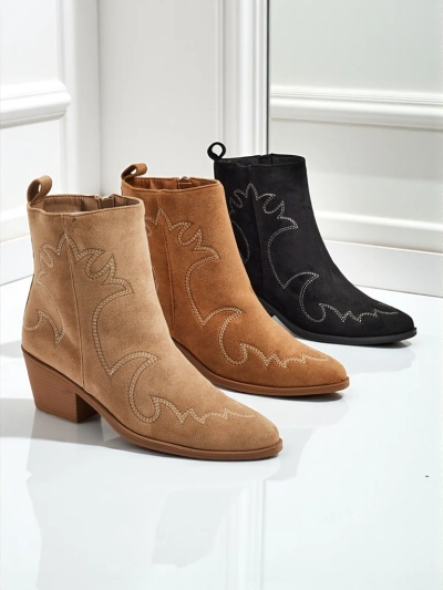 Ženski gležnarji kavbojski stil Velvet Ash – s peto