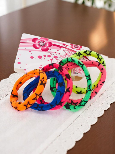 Royalfashion Komplet 6 pisanih elastik za lase Starina z zvezdicami