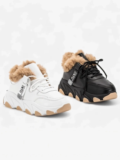 Czarne sportowe sneakersy damskie z futerkiem Nonua- Obuwie