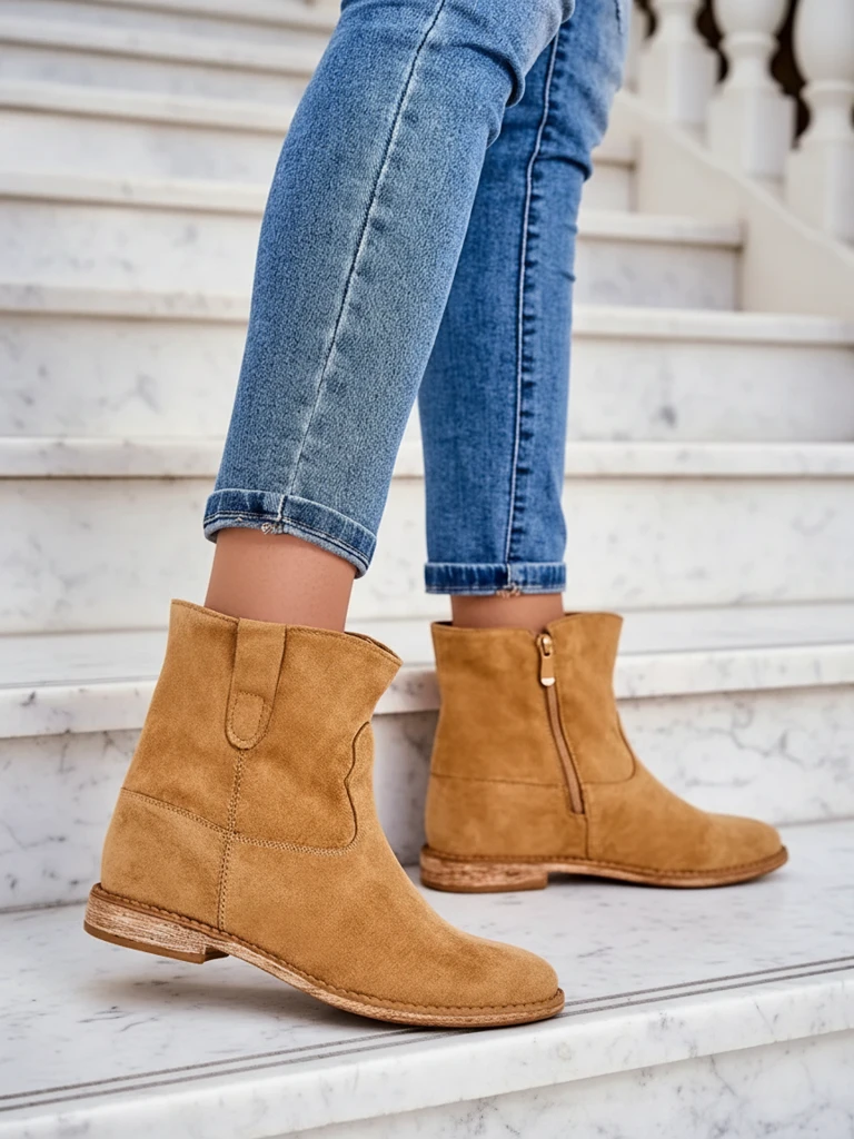 Royalfashion smeđe čizme do gležnja s kaubojskim stilom na pokrivenoj peti Patorias