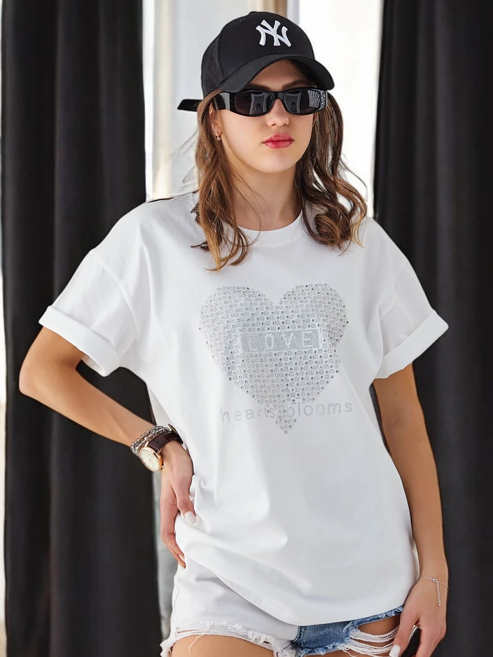 Royalfashion Ženska bombažna majica LOVE z diamanti