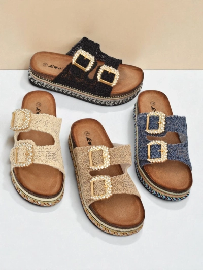 Royalfashion Ženski sandali z okrasnimi sponkami GlamCork