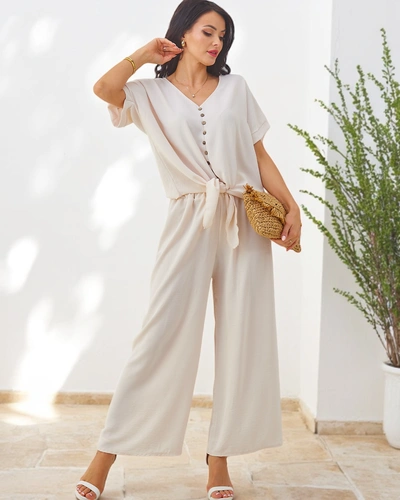 Royalfashion Ženski casual set s kratkimi rokavi in širokimi hlačami