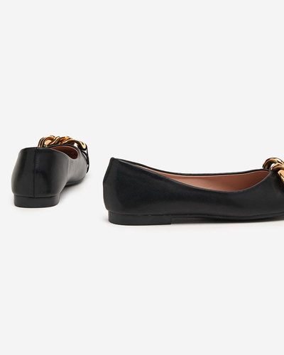 Royalfashion Czarne damskie eko-skórzane balerinki ze złotą ozdobą Gassi