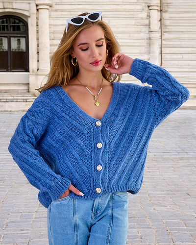 Royalfashion Ženski pleteni pulover z gumbi