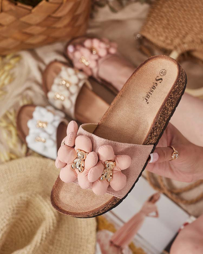 Royalfashion Ženske japonke z zlatimi medvedki in rožami Isaralle