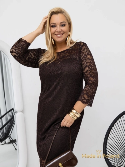 Čipkasta midi ženska obleka s 3/4 rokavi Elegant Star