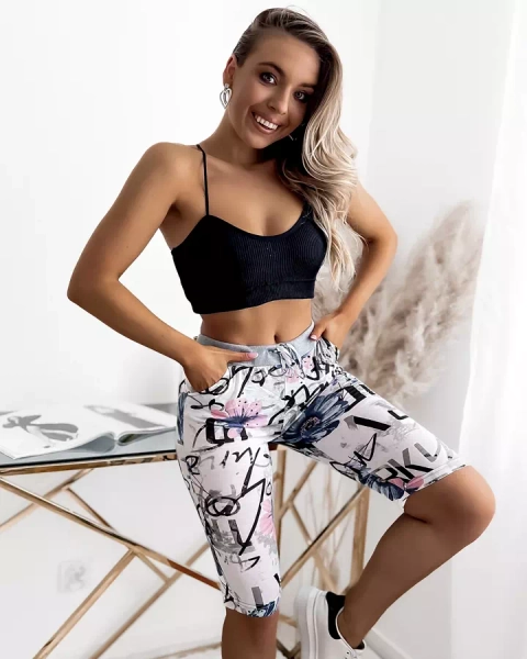 Royalfashion Ženske 3/4 kratke hlače z belim in modrim potiskom PLUS SIZE