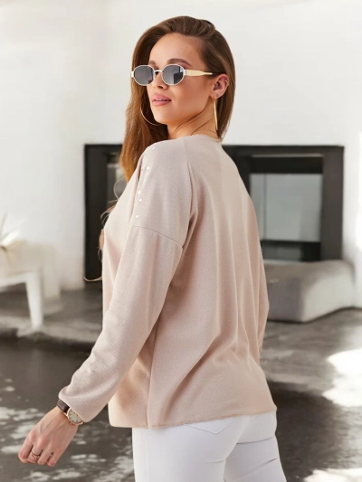 Royalfashion Ženski tanek viskozni pulover s kristalčki na ramenskih delih