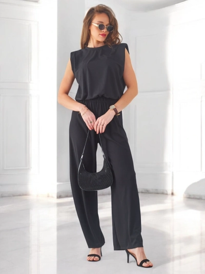 Royalfashion Ženski rebrasti viskozni komplet, brezrokavnik in z razširjenimi hlačami