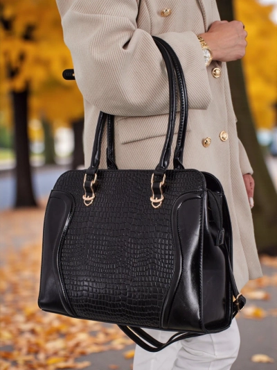 Ženska shopper torbica iz eko usnja z reliefom Iron Lace