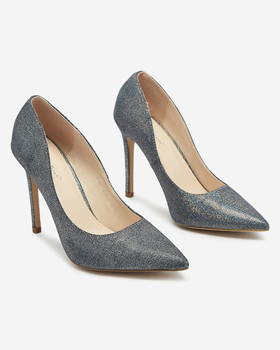 Royalfashion Grafitowe holograficzne damskie czółenka na szpilce Soddo