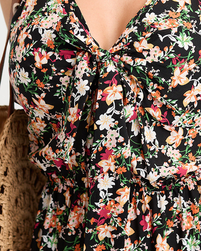 Royalfashion Kwiecista damska sukienka maxi na ramiączkach w kolorze czarnym