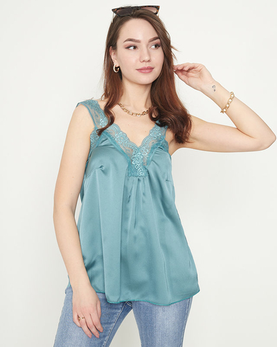 Royalfashion Damska koszulka na koronkowych ramiączkach w kolorze ciemnozielonym