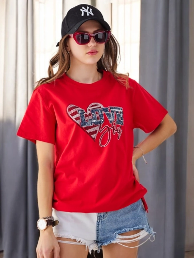 Royalfashion Ženska bombažna majica LOVE z diamanti